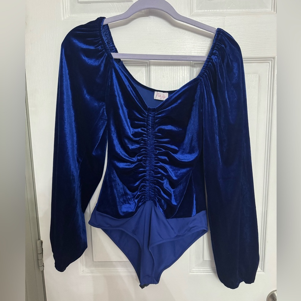 Pink Lily Blue Velvet Bodysuit